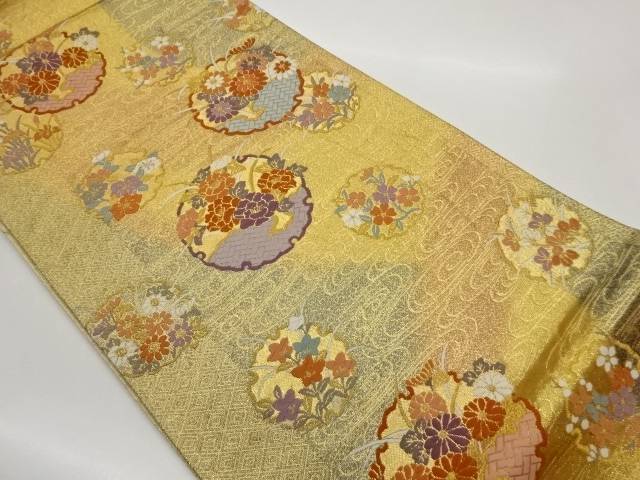 雪輪に花々・流水模様織出し袋帯【中古】【着】【袋帯】 宗sou