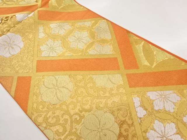 川島織物製　菱に花唐草・七宝・花模様織出し袋帯【中古】【着】【袋帯】 宗sou