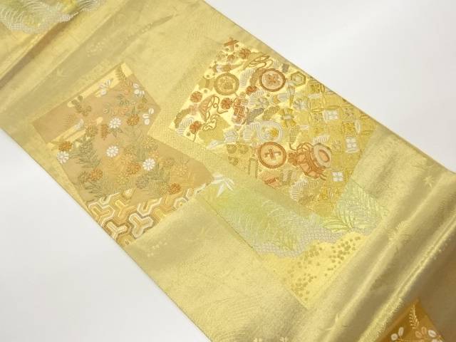 色紙に宝尽くし・花々模様織出し袋帯【中古】【着】【袋帯】 宗sou