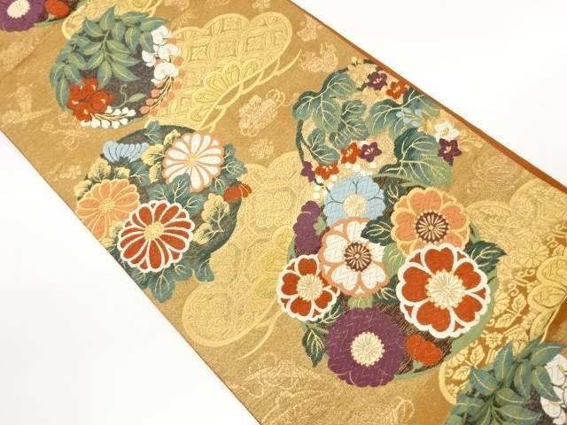花井幸子　金通し花輪に松・宝尽くし模様織出し袋帯【中古】【着】【袋帯】 宗sou