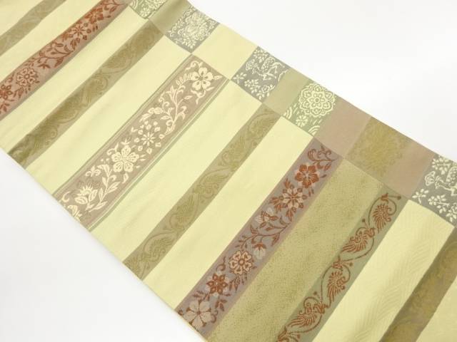 横縞に花唐草模様織出し名古屋帯【中古】【着】【名古屋帯】 宗sou