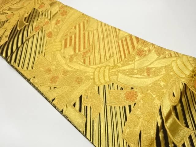 金彩束ね熨斗に松・花模様織出し袋帯【中古】【着】【袋帯】 宗sou