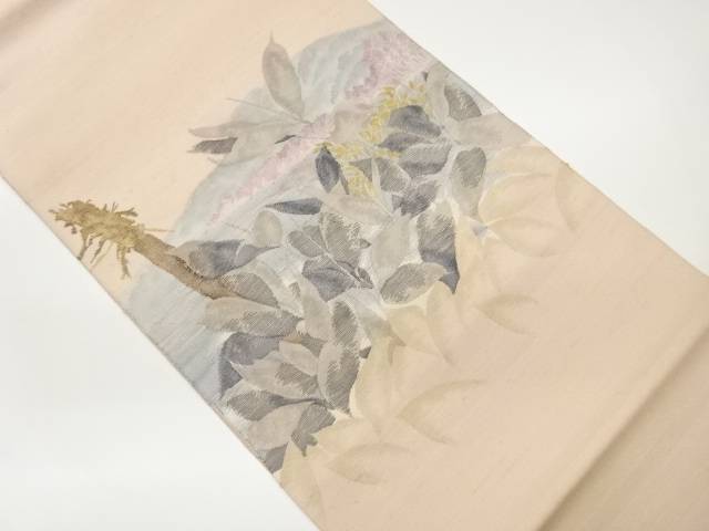 手織り紬木々に葉模様織出し袋帯【中古】【着】【袋帯】 宗sou