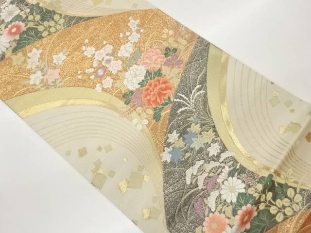 花々に色紙散らし・曲線模様織出し袋帯【中古】【着】【袋帯】 宗sou|お茶道具・着物 【宗 sou】