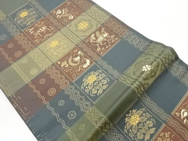 色紙に鳥・獣・花模様織出し開き名古屋帯（額縁仕立て）【中古】【着】【名古屋帯】 宗sou｜お茶道具・着物　【宗 sou】
