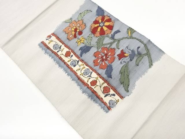 手織り紬花唐草模様織出し名古屋帯【中古】【着】【名古屋帯】 宗sou