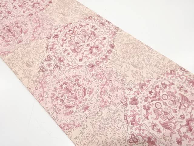 華紋に異国人物・動物・花更紗模様織り出し　袋帯【中古】【着】【袋帯】 宗sou
