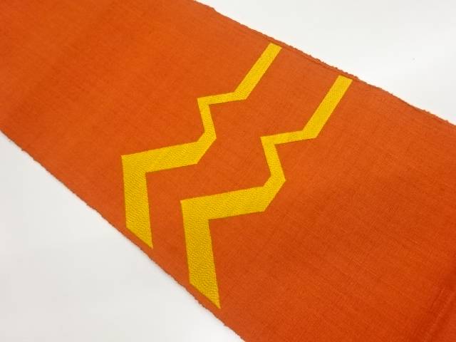 手織り紬抽象幾何学模様刺繍名古屋帯【中古】【着】【名古屋帯】 宗sou