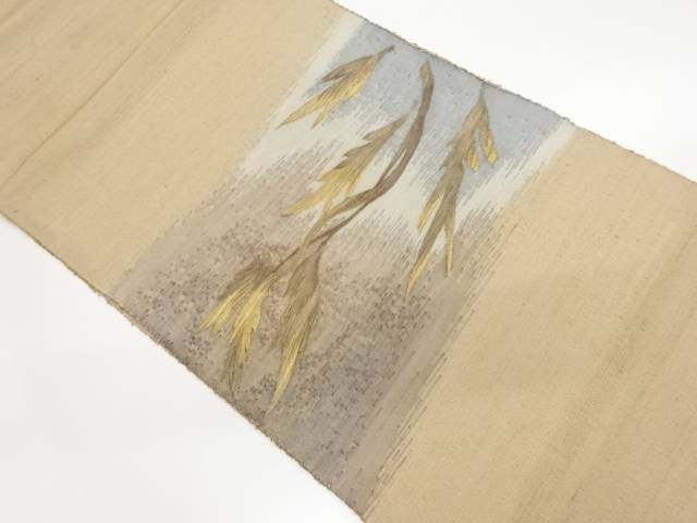 手織り紬葉模様織出し名古屋帯【中古】【着】【名古屋帯】 宗sou｜お茶道具・着物　【宗 sou】 11,396円