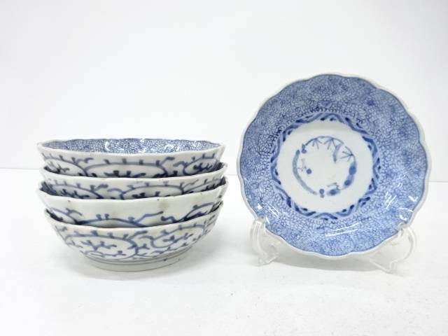 古伊万里　みじん染付　唐草　なます皿　5客揃【中古】【道】 宗sou