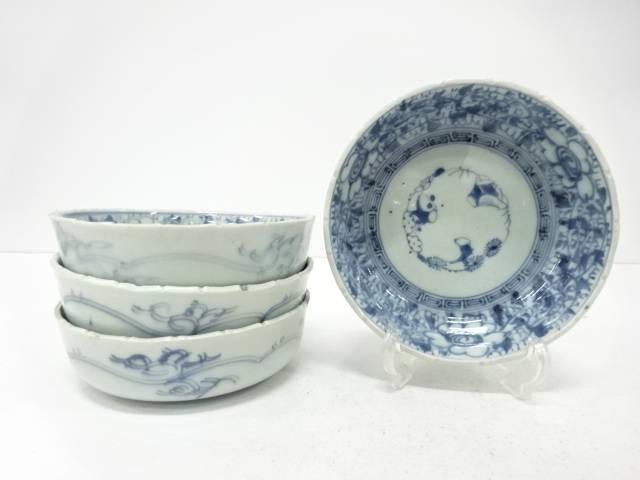 古伊万里 染付 花唐草 平鉢 4客揃【中古】【道】 宗sou