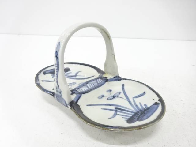 古伊万里 染付 花 手付皿（保護箱付）【中古】【道】 宗sou
