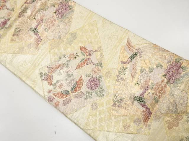 佐賀錦　色紙に蝶・草花模様織り出し　袋帯【中古】【着】【袋帯】 宗sou
