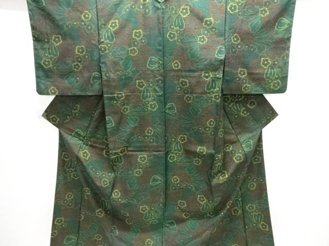 花唐草模様織り出し十日町紬着物【中古】【着】【紬・お召し】 宗sou