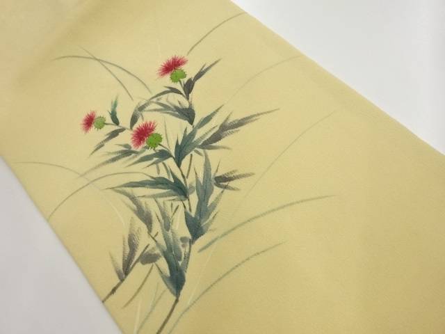 縮緬地手描きあざみ模様名古屋帯【中古】【着】【名古屋帯】 宗sou