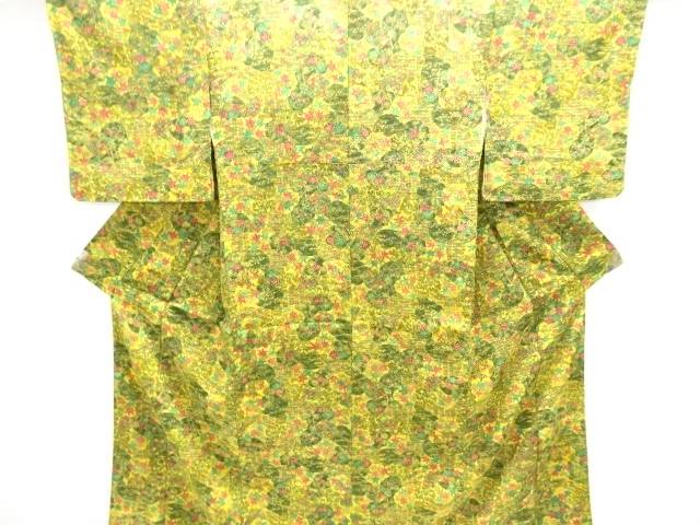縮緬地草花模様小紋着物【中古】【着】【小紋】 宗sou