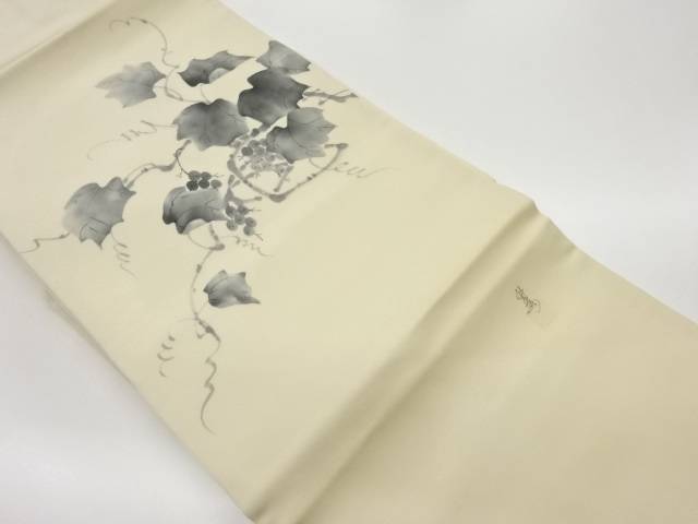 作家物　塩瀬手描き葡萄模様名古屋帯【中古】【着】【名古屋帯】 宗sou