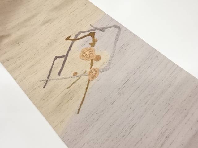 手織り紬変わり菱に梅模様刺繍名古屋帯【中古】【着】【名古屋帯】 宗sou｜お茶道具・着物　【宗 sou】
