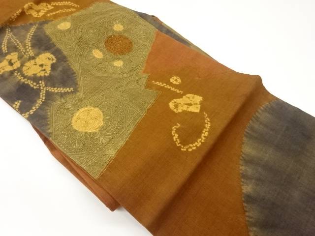 手織り紬相良刺繍多角形に華紋模様名古屋帯【中古】【着】【名古屋帯】 宗sou|お茶道具・着物 【宗 sou】