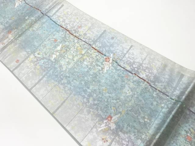 引箔花筏に横縞模様織出し袋帯【中古】【着】【袋帯】 宗sou