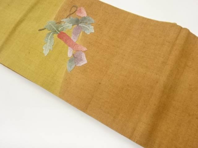 手織り紬相良刺しゅう大根役者飾りつけ名古屋帯【中古】【着】【名古屋帯】 宗sou