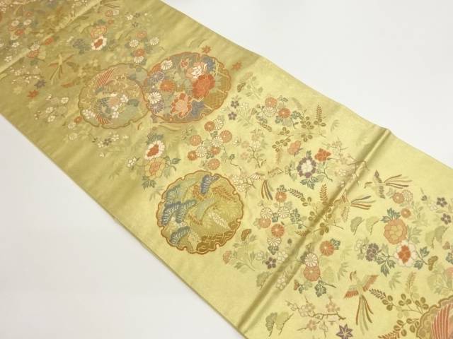 引箔雪輪に鳳凰・松竹梅・花々模様織出し袋帯【中古】【着】【袋帯】 宗sou
