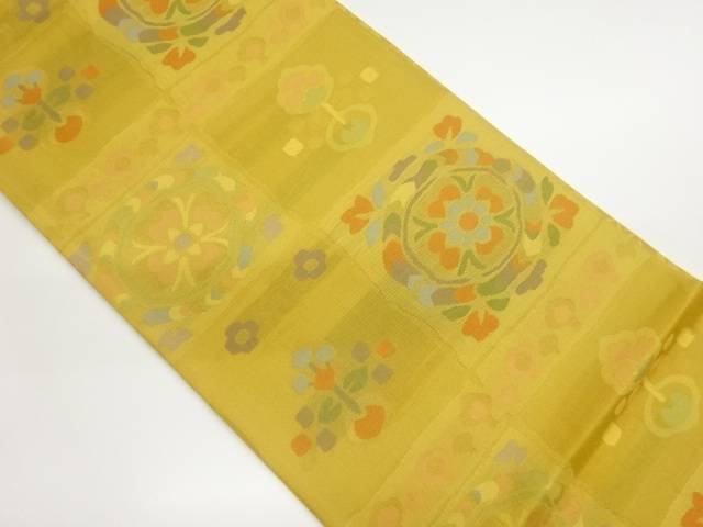 変わり市松に花々模様織出し夏用袋帯【中古】【着】【袋帯】 宗sou