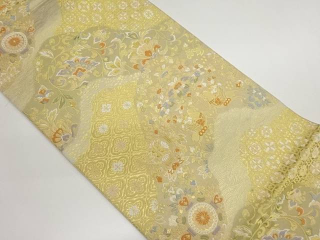 服部織物製　向かい騎馬人物に花唐草模様織出し袋帯【中古】【着】【袋帯】 宗sou