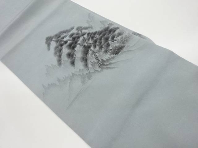 縮緬地手描き松に遠山模様名古屋帯【中古】【着】【名古屋帯】 宗sou