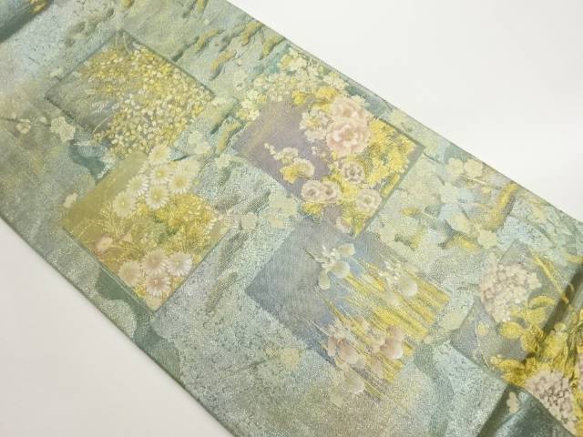 色紙に松竹梅・花々模様織出し袋帯【中古】【着】【袋帯】 宗sou