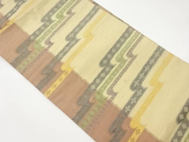 手織り紬変わりヱ霞に幾何学模様織出し名古屋帯【中古】【着】【名古屋帯】 宗sou