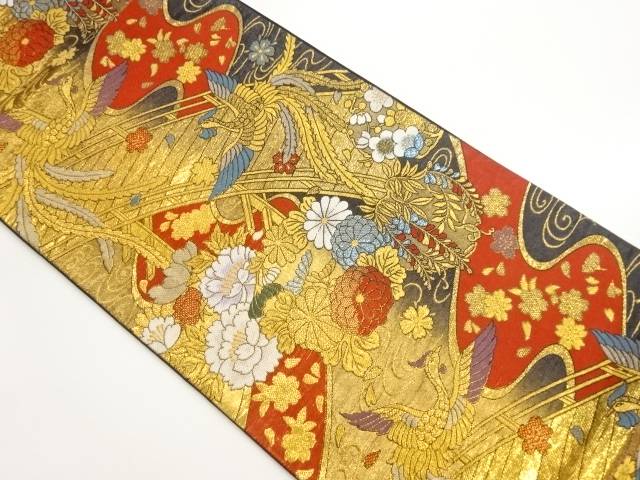 橋に鳳凰・牡丹・桜模様織出し袋帯【中古】【着】【袋帯】 宗sou