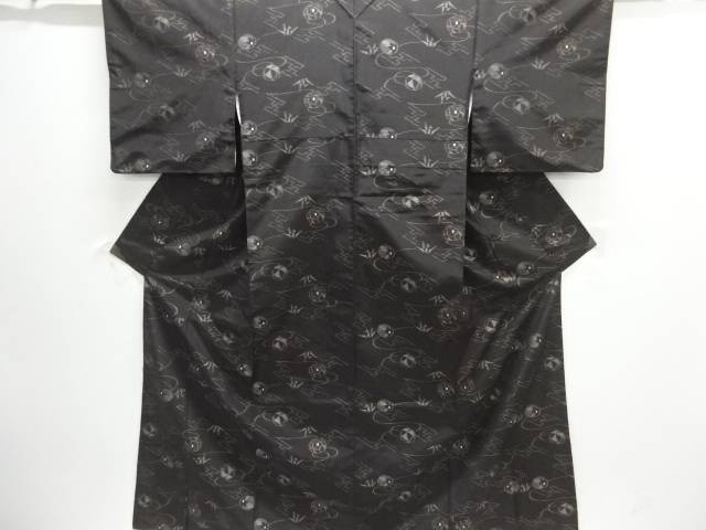 泥染　毬に折鶴模様織り出し手織り紬着物【中古】【着】【紬・お召し】 宗sou