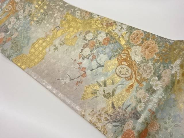 束ね熨斗に草花・鼓・流水模様織出し袋帯【中古】【着】【袋帯】 宗sou