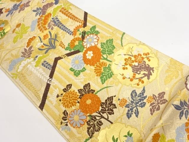 佐賀錦雪輪に松・花々模様織出し袋帯【中古】【着】【袋帯】 宗sou