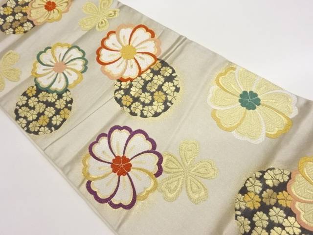 雪輪に桜模様織出し袋帯【中古】【着】【袋帯】 宗sou