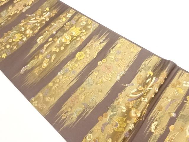霞に宝尽くし模様織出し袋帯【中古】【着】【袋帯】 宗sou