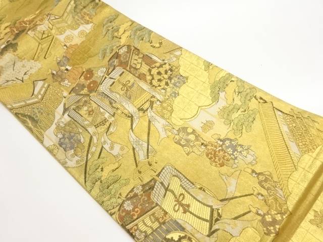 佐賀錦時代人物に御所車・雲・松模様織出し袋帯【中古】【着】【袋帯】 宗sou|お茶道具・着物 【宗 sou】