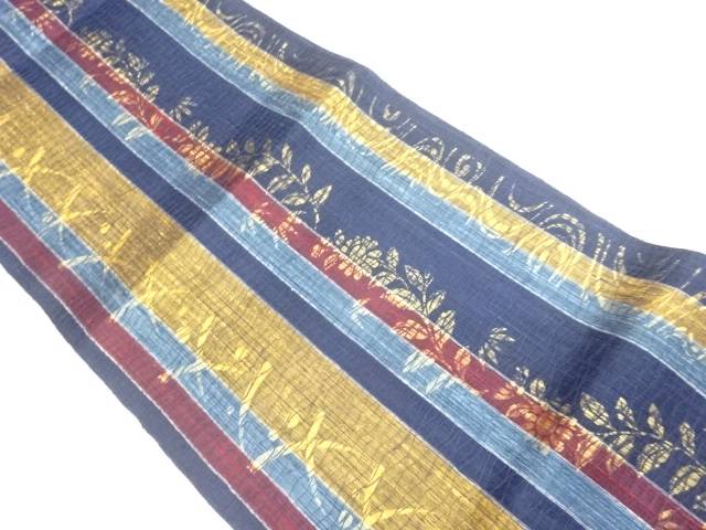 すくい織金彩縞に草花・流水模様袋帯【中古】【着】【袋帯】 宗sou