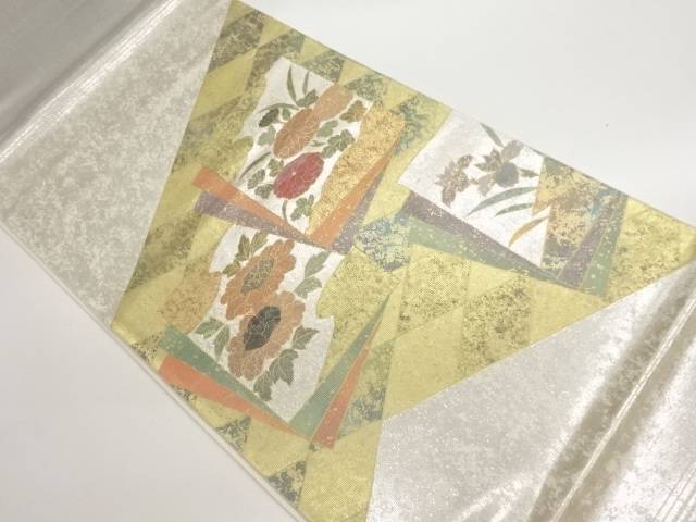 金銀彩螺鈿色紙に花々・菱模様袋帯【中古】【着】【袋帯】 宗sou