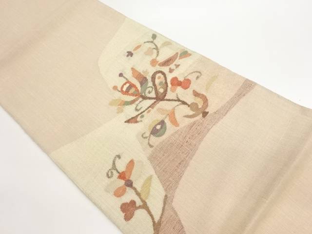 すくい織金通し抽象草花に鳥模様織出し袋帯【中古】【着】【袋帯】 宗sou