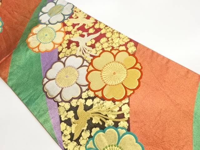 八重桜に鳳凰模様織出し袋帯【中古】【着】【袋帯】 宗sou