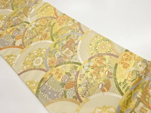 御所車・鴛鴦・花々模様織出し袋帯【中古】【着】【袋帯】 宗sou