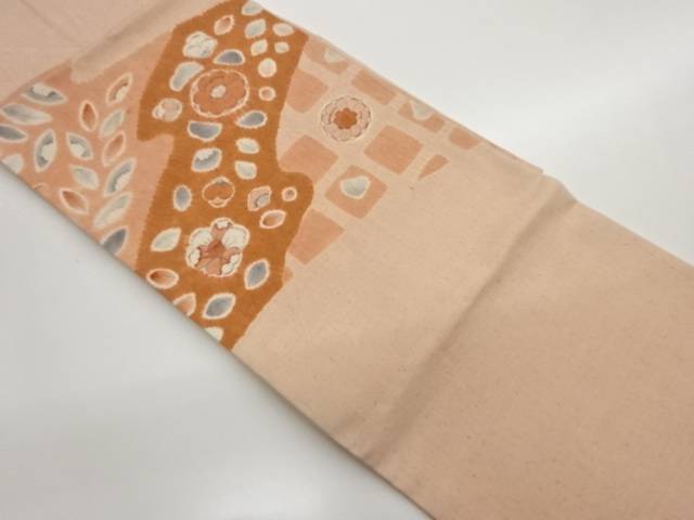 手織り紬絞り手描き花葉に色紙模様名古屋帯【中古】【着】【名古屋帯】 宗sou