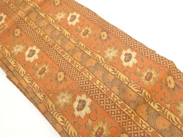 縞に花唐草模様織出し名古屋帯【中古】【着】【名古屋帯】 宗sou