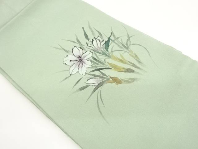 作家物　縮緬地手描き草花模様名古屋帯【中古】【着】【名古屋帯】 宗sou｜お茶道具・着物　【宗 sou】