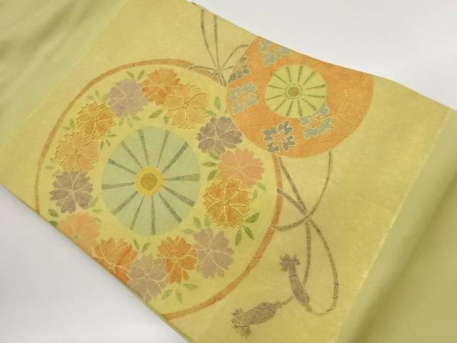 金駒刺繍金彩鼓に八重桜・花菱模様名古屋帯【中古】【着】【名古屋帯】 宗sou