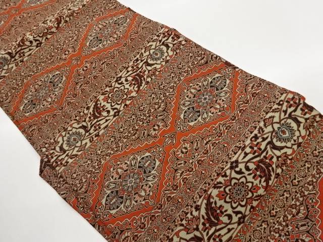 萬葉製　菱に華紋・唐草模様織出し名古屋帯【中古】【着】【名古屋帯】 宗sou｜お茶道具・着物　【宗 sou】
