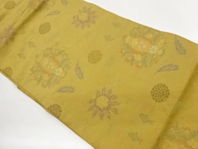 菊に花葉模様織出し名古屋帯【中古】【着】【名古屋帯】 宗sou