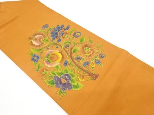 塩瀬金彩唐花に枝葉模様名古屋帯【中古】【着】【名古屋帯】 宗sou